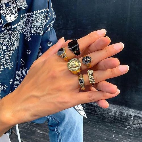 6 Piece Gold Classic Chunky Dome Ring Set