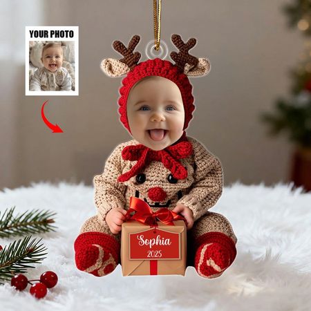 Personlig babyfoto-ornament, juleminne