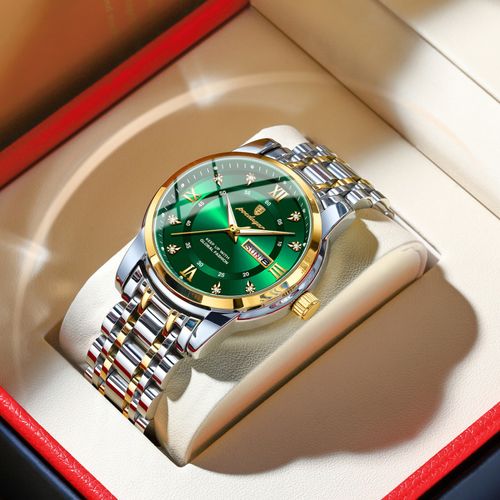 Relógios de quartzo de alta qualidade moda atmosférica luminoso ouro verde para homens e mulheres com o mesmo estilo