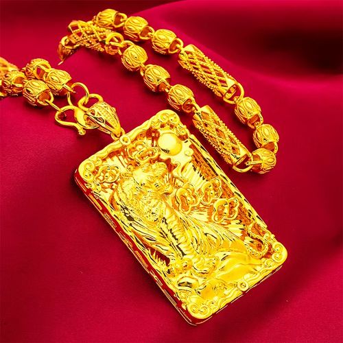 24k banhado a ouro luxo quadrado grande pingente- tigre