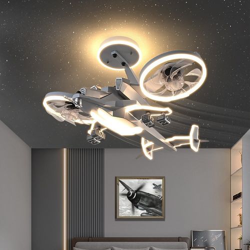 Quarto das crianças luz do ventilador quarto do menino luz de teto ventilador criativo lutador modelo luz de avião