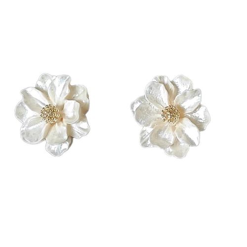 Dual-color Camellia Earring Set | Pearl White + Beige, Elegant Luxury for Ladies