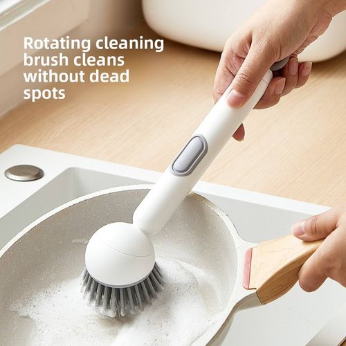 Multifunctional Refillable Rotating Cleaning Brush with Long Handle | Scratch-Free Pot Dish Washer, No Dirty Hands