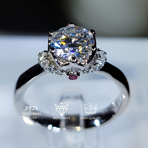 Vintage Style Moissanite Ring – 1 Carat Round Cut S925 Silver Statement Ring