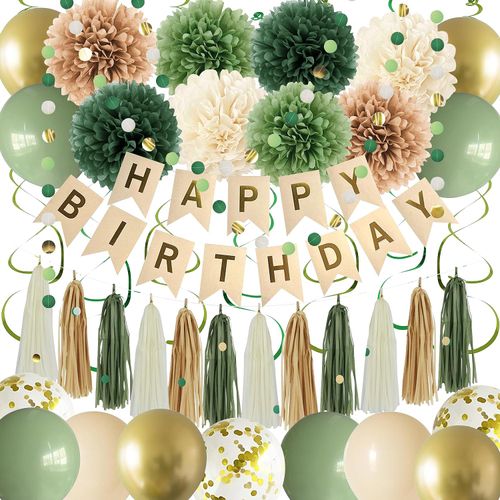 Sage Green Birthday Party Decorations Kit – Boho Neutral Themed Party Supplies for Girls