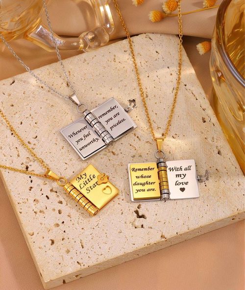 Hot Sale Creative Book-shaped Necklace for Women - Titanium Steel with Gold Plating, Exquisite Workmanship, Including Heartwarming & Inspiring Words for My Daughter