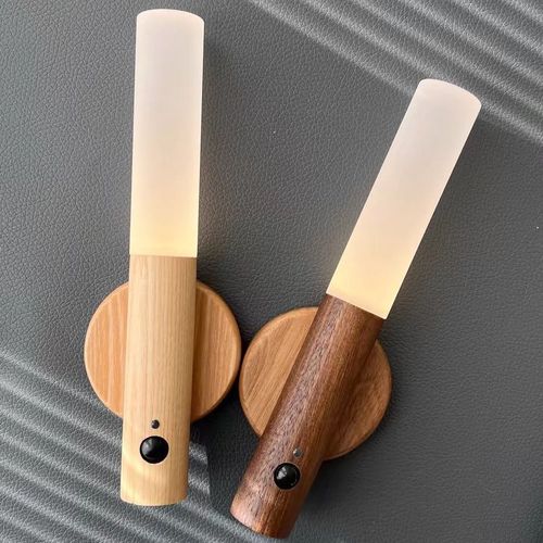 Hot-Selling Wood Grain Motion Sensor Night Light – LED Rechargeable for Bedroom & Hallway