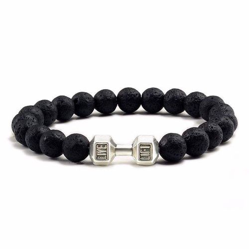 Creative Dumbbell - Shaped Bracelet, Made of Zinc Alloy and Natural Lava Stone, Versatile Style, Personalized and Fashionable