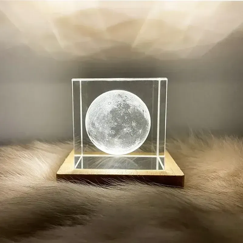 Creative Moon Model Decoration: 3D Structure, Crystal Cube, Soft Light, Inner Carving Craft, USB Charging Supported