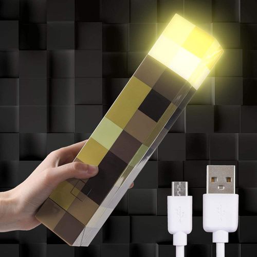Bestselling Minecraft Themed Torch Light — Versatile Functions, Long-lasting Battery, 4 Light Colors, Touch Adjustment, Suitable as Wall Light, Desk Lamp & Flashlight, USB Rechargeable