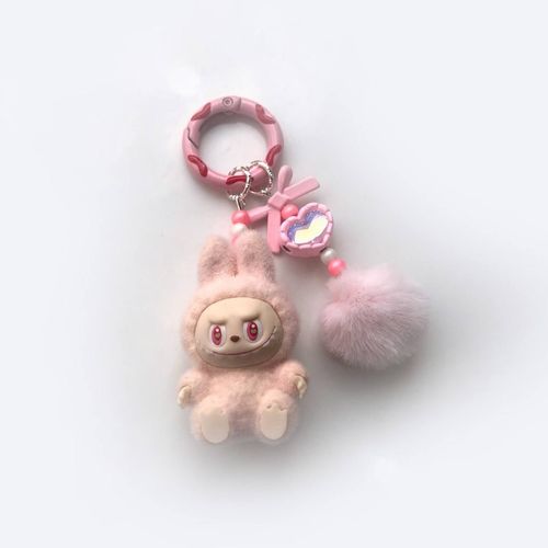 Limited Sale: Mini Cartoon Labubu Flocked Trinkets - Can Serve As Keychains, Phone Pendants and Bag Charms, Available in Purple, Green, Pink, Yellow and Blue, Random Delivery