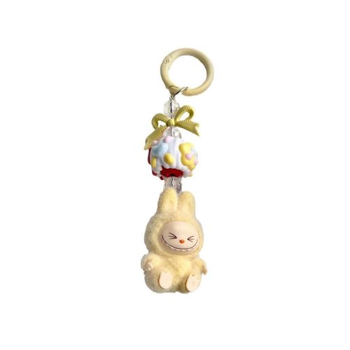 Limited Sale: Mini Cartoon Labubu Flocked Trinkets - Can Serve As Keychains, Phone Pendants and Bag Charms, Available in Purple, Green, Pink, Yellow and Blue, Random Delivery