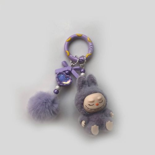 Limited Sale: Mini Cartoon Labubu Flocked Trinkets - Can Serve As Keychains, Phone Pendants and Bag Charms, Available in Purple, Green, Pink, Yellow and Blue, Random Delivery