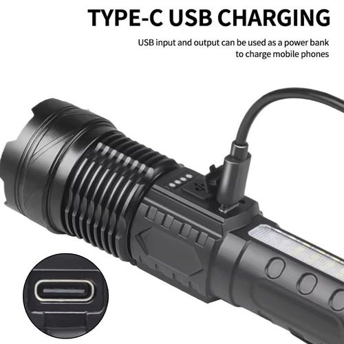 High - power flashlight, light - emitting diode (LED), zoom - focus, power display, handheld flashlight, for camping, rechargeable flashlight