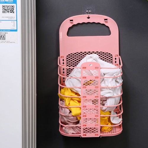 Hanging plastic space - saving laundry basket, foldable, foldable laundry basket, wall - mounted, foldable bathroom storage basket