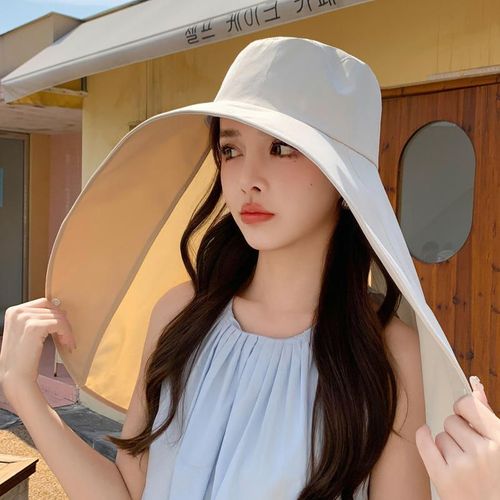 Large shawl sun protection Muslim hat, women's neck protection hat, wide brim shawl sun protection ponytail hat