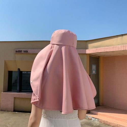 Large shawl sun protection Muslim hat, women's neck protection hat, wide brim shawl sun protection ponytail hat