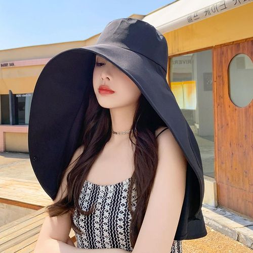 Large shawl sun protection Muslim hat, women's neck protection hat, wide brim shawl sun protection ponytail hat