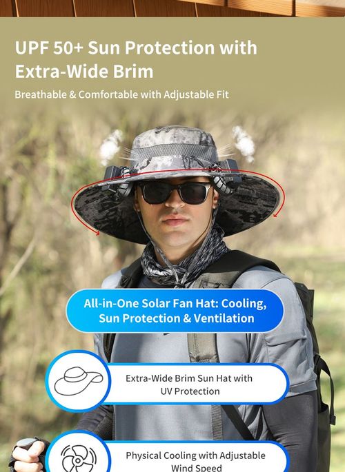 Hot Selling Summer Outdoor Wide Brim Solar Fan Sun Hat for Men and Women - Hiking Sun Protection with USB Charging and Dual Solar Cooling Fan