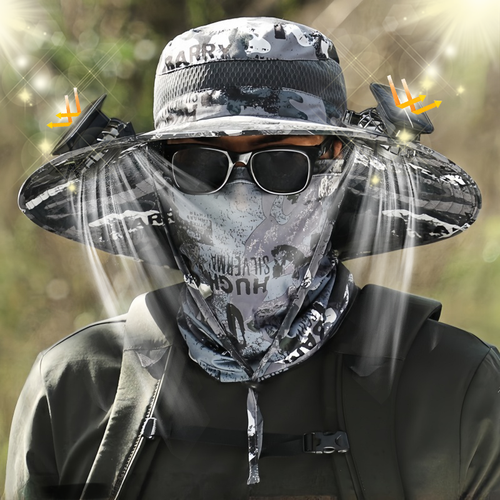 Hot Selling Summer Outdoor Wide Brim Solar Fan Sun Hat for Men and Women - Hiking Sun Protection with USB Charging and Dual Solar Cooling Fan