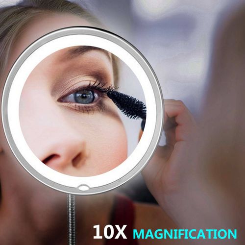 MFlexible Mirror LED light-filling suction cup makeup mirror 10 times magnification universal 360 degree folding mirror