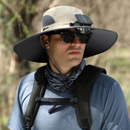 Sale Wide Brim Solar Fan Outdoor Fishing Hat-Solar & USB Charging