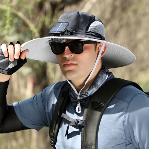 Sale Wide Brim Solar Fan Outdoor Fishing Hat-Solar & USB Charging