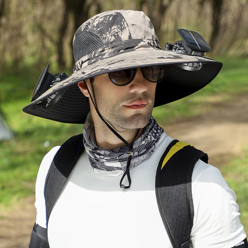 Sale Wide Brim Solar Fan Outdoor Fishing Hat-Solar & USB Charging