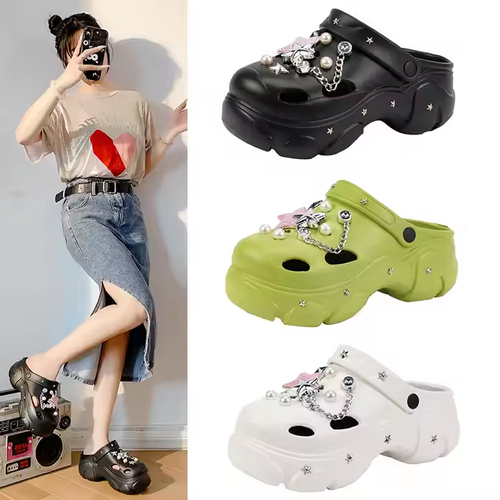 Waterproof Non-slip Wear-Resistant Thick Bottom Heightening Garden Hole Shoes Female Clog