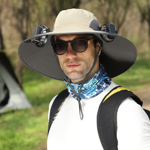 Sale Wide Brim Solar Fan Outdoor Fishing Hat-Solar & USB Charging