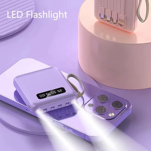 Mini Power Bank 10000Mah With Cable Fast Charger External Battery Portable Charger External Battery Powerbank