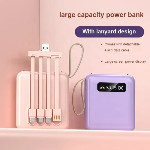 Mini Power Bank 10000Mah With Cable Fast Charger External Battery Portable Charger External Battery Powerbank