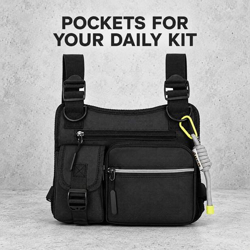 Black Outdoor Chest Bag with Elastic Cord