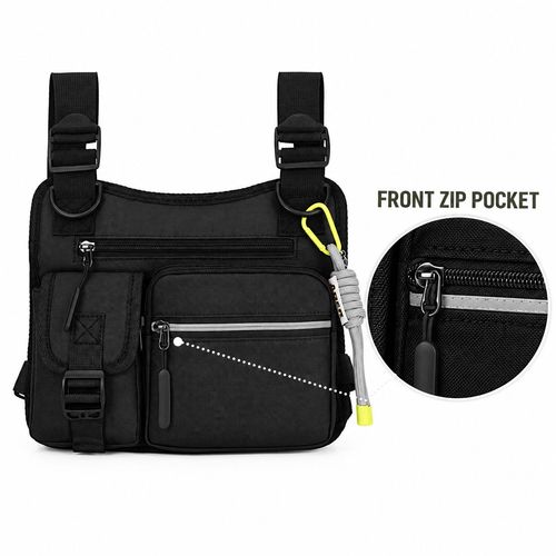 Black Outdoor Chest Bag with Elastic Cord