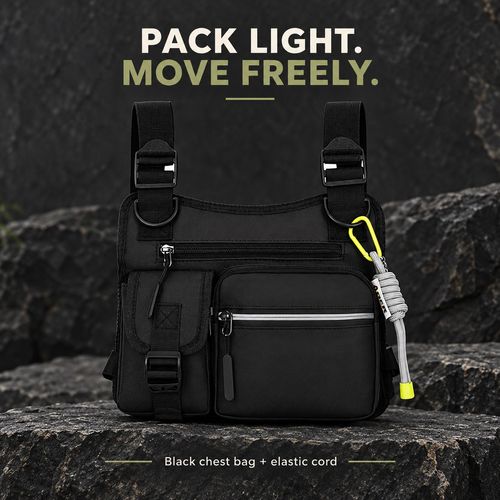 Black Outdoor Chest Bag with Elastic Cord