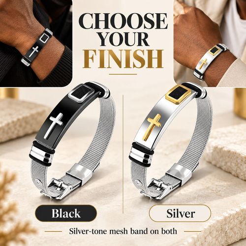 Adjustable Cross Mesh Bracelet | Black & Silver