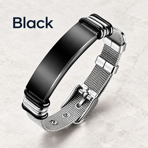 Adjustable Mesh Band Bracelet | Black & Silver