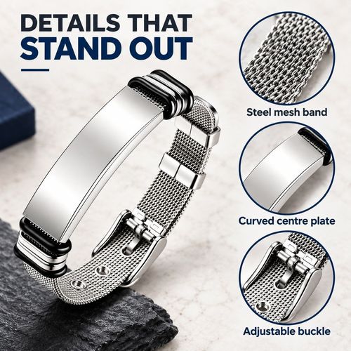 Adjustable Mesh Band Bracelet | Black & Silver