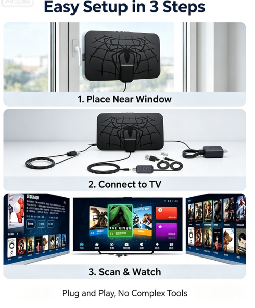 🔥Spider‑Pattern HD TV Antenna | Indoor Outdoor Digital TV Aerial