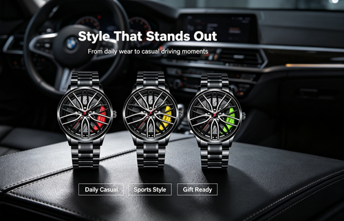 Rim Wheel Design Men Watch ⌚ Black Steel Quartz Sport Watch