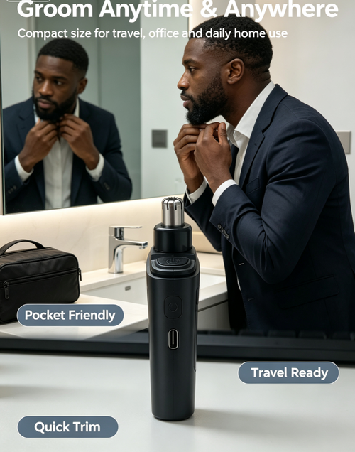 Portable USB‑C Rechargeable Nose Hair Trimmer | Painless Ear & Nose Hair Remover For Men