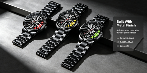Rim Wheel Design Men Watch ⌚ Black Steel Quartz Sport Watch