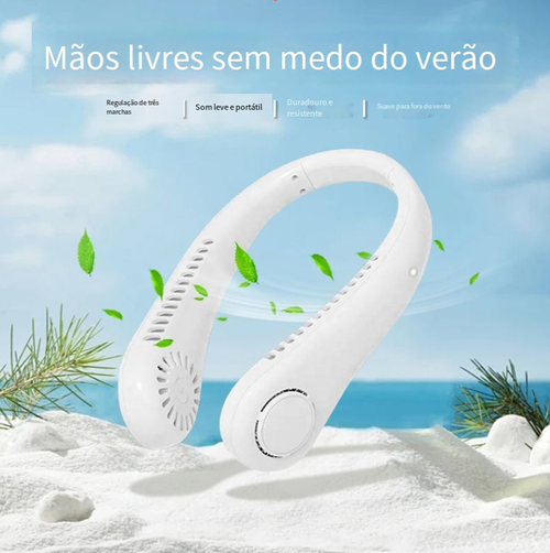 Novo estilo sem folhas pescoço pendurado mini ventilador USB recarregável pequeno ao ar livre portátil turbo de som leve