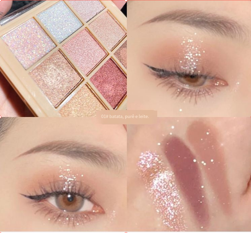 Placa de sombra de nove cores em uma placa multi-uso matte lantejoulas slim shinning eye shadow refacer placa de maquiagem transfronteiriça