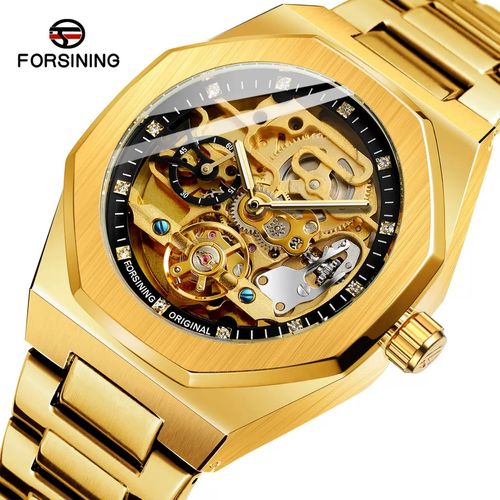 FORSINING 2025 - Relógio Masculino Automático com Tourbillon, Design Esquelético e Cristais de Água - Modelo Exclusivo de Luxo
