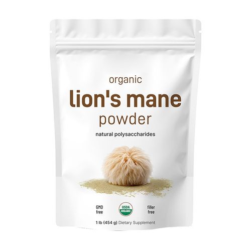 100% Organic Lion's Mane Mushroom Powder Clinically Studied Superfood Supports Brain Health, Focus, Neurogenesis, and Immunity