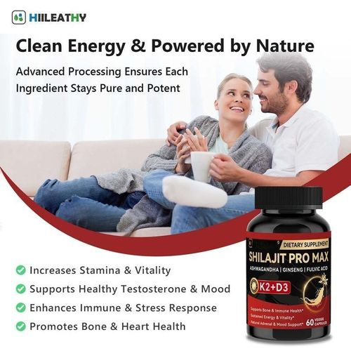 Shilajit Capsules With Ashwagandha Ginseng K2 and D3 for Bone Immune and Energy Support