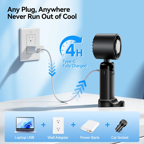 4-in-1 Portable Handheld Turbo Fan with 199 Speed Settings, 21,000 RPM Powerful Airflow, 12H Runtime, Digital Display, 120° Foldable Personal Mini Desk Fan for Travel, Home, and Office