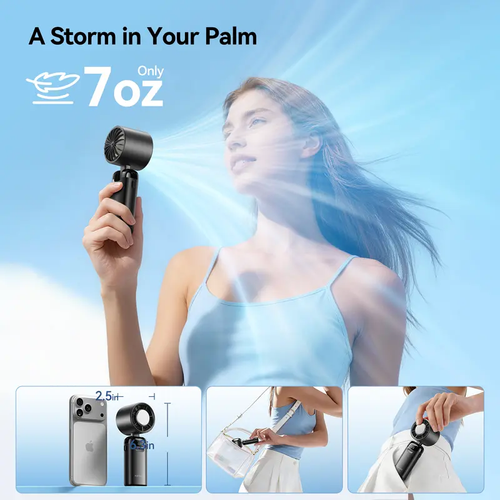 4-in-1 Portable Handheld Turbo Fan with 199 Speed Settings, 21,000 RPM Powerful Airflow, 12H Runtime, Digital Display, 120° Foldable Personal Mini Desk Fan for Travel, Home, and Office