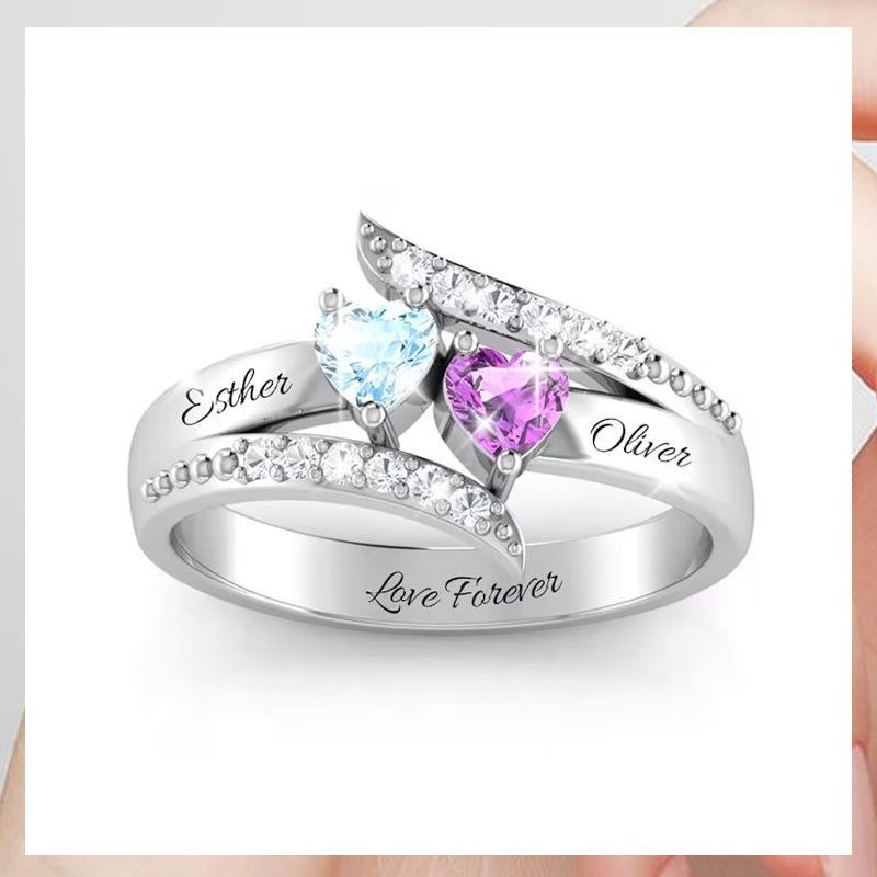 I Love You Forever - Personalized Promise Birthstones Ring
